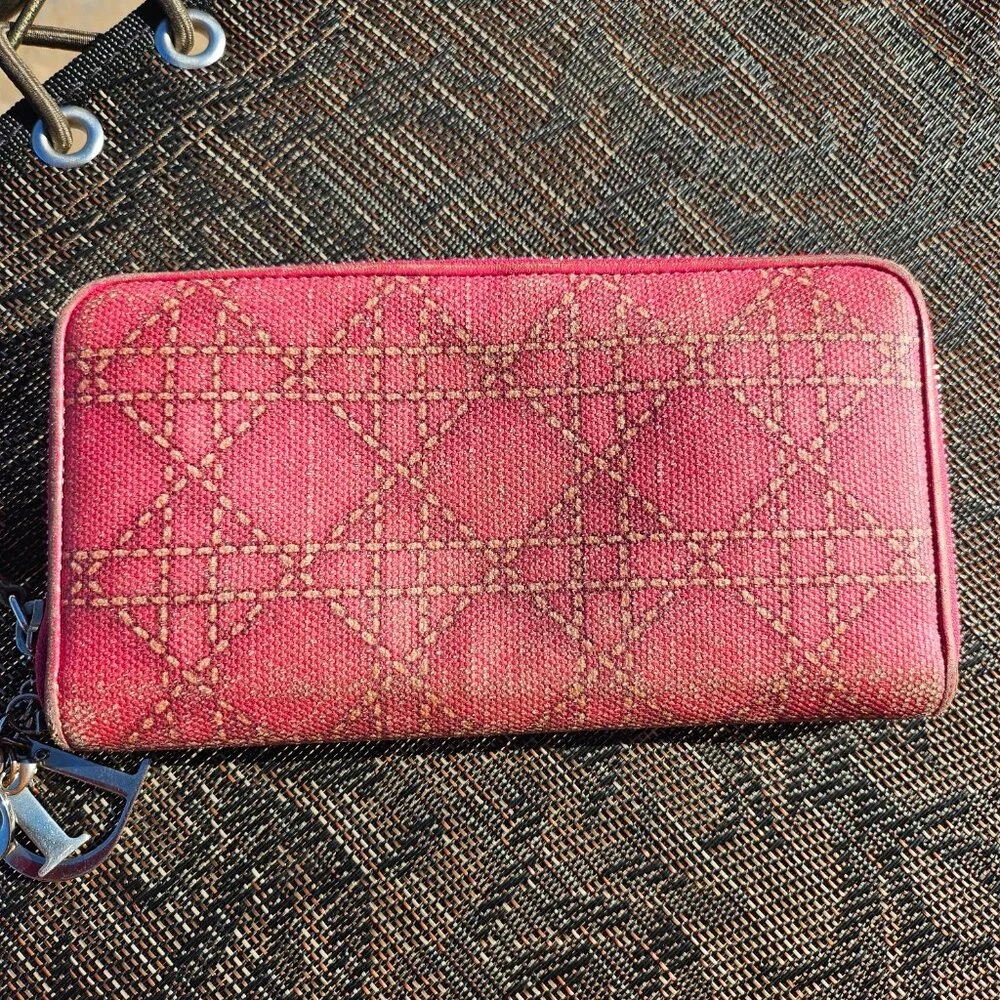 Christian Dior GUC Canape Coated Canvas Wallet with Removable Charm